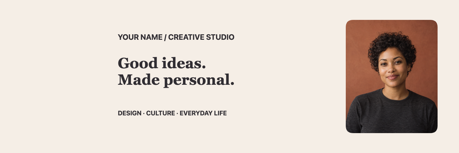A Personal Perspective X header with original AI-generated fictional creative portrait and editable text.